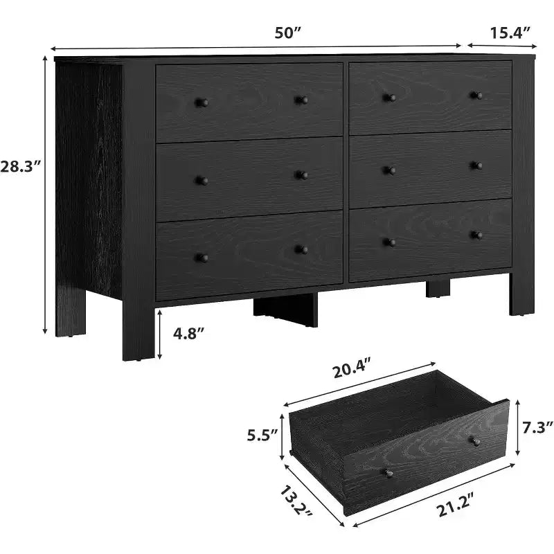 Comò doppio Acekool a 6 cassetti, organizzatore moderno in legno per camera da letto e cameretta