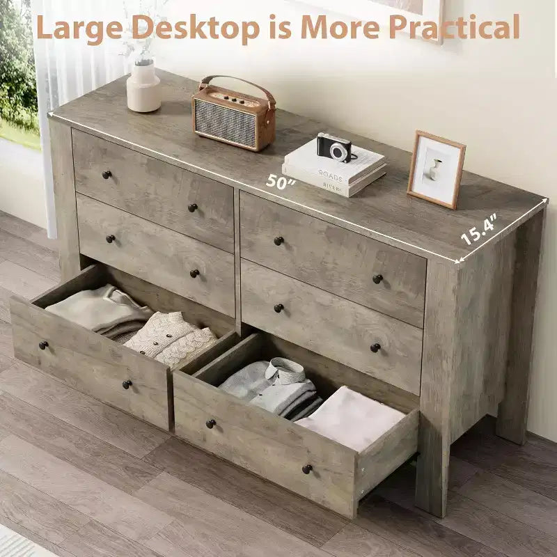 Comò doppio Acekool a 6 cassetti, organizzatore moderno in legno per camera da letto e cameretta