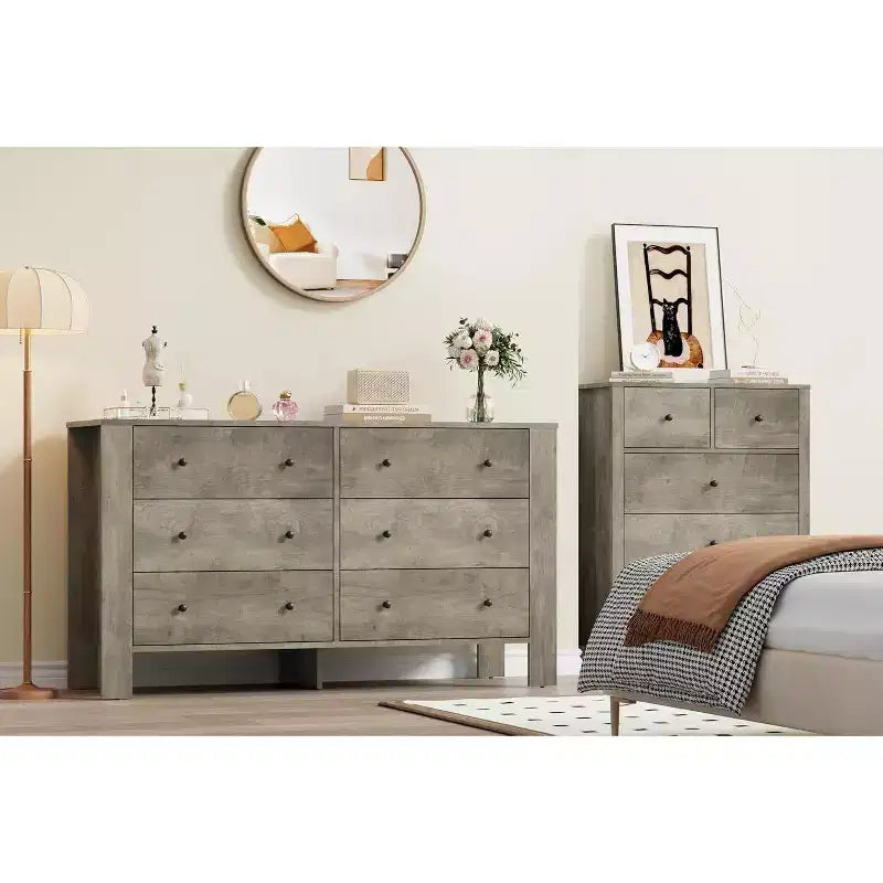 Comò doppio Acekool a 6 cassetti, organizzatore moderno in legno per camera da letto e cameretta