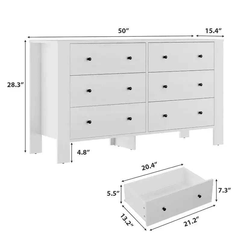 Comò doppio Acekool a 6 cassetti, organizzatore moderno in legno per camera da letto e cameretta