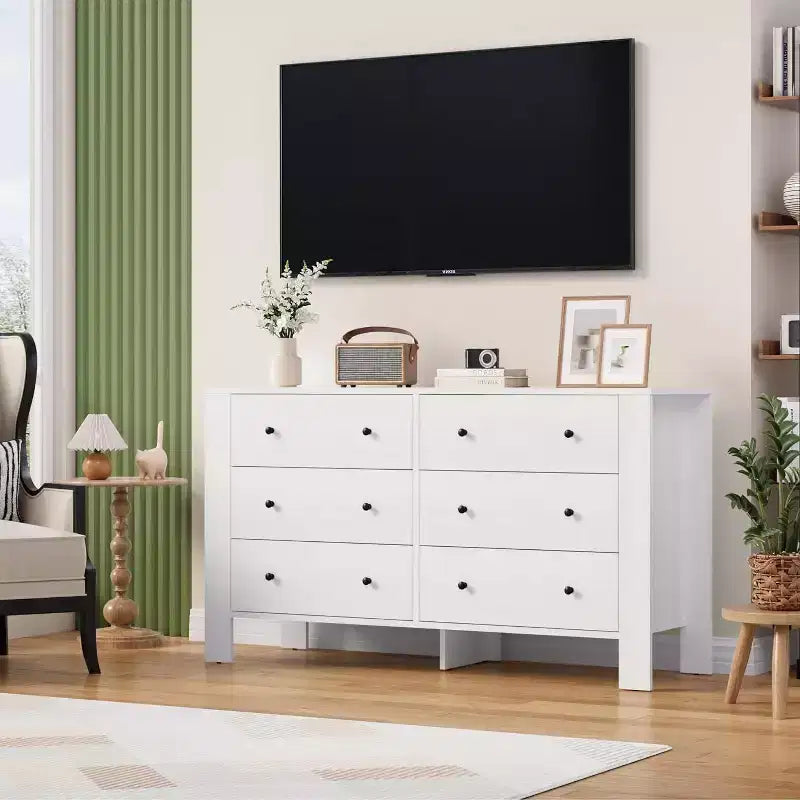Comò doppio Acekool a 6 cassetti, organizzatore moderno in legno per camera da letto e cameretta