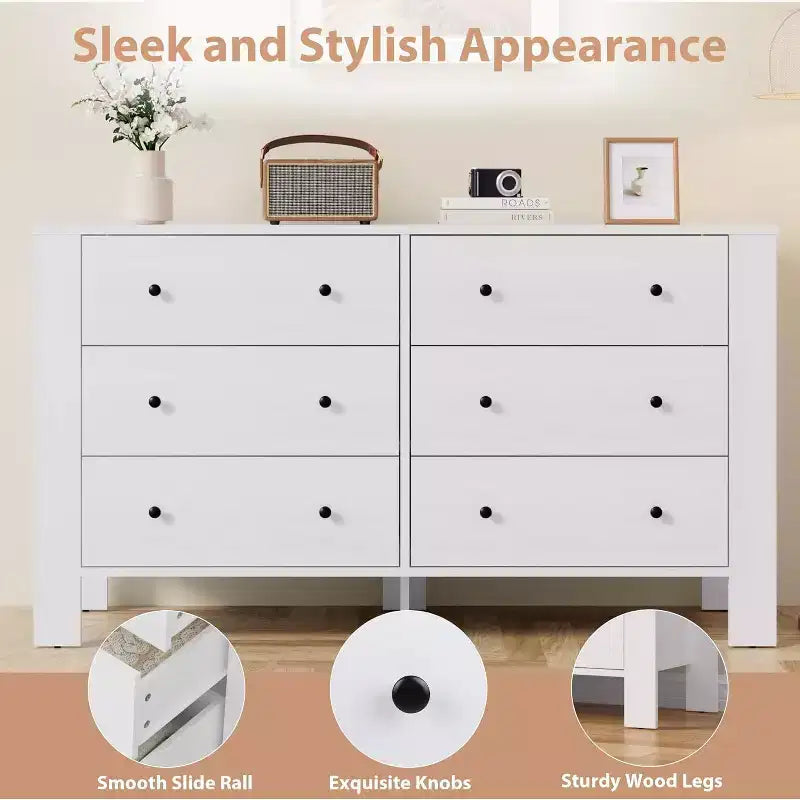 Comò doppio Acekool a 6 cassetti, organizzatore moderno in legno per camera da letto e cameretta