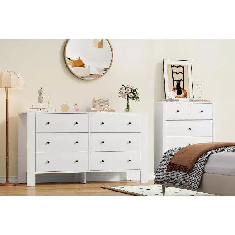Comò doppio Acekool a 6 cassetti, organizzatore moderno in legno per camera da letto e cameretta