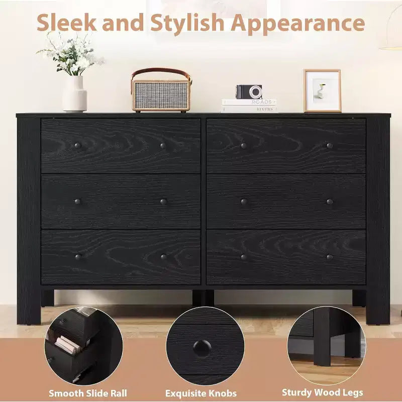 Comò doppio Acekool a 6 cassetti, organizzatore moderno in legno per camera da letto e cameretta