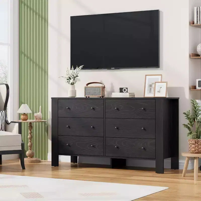 Comò doppio Acekool a 6 cassetti, organizzatore moderno in legno per camera da letto e cameretta