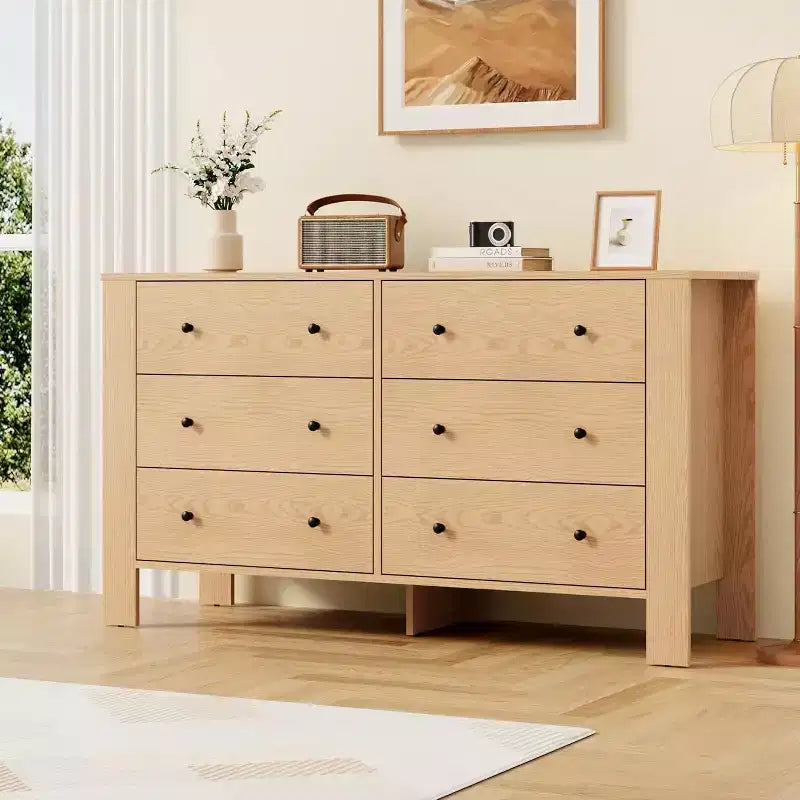 Comò doppio Acekool a 6 cassetti, organizzatore moderno in legno per camera da letto e cameretta