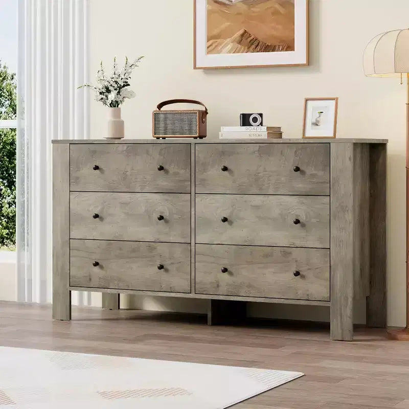 Comò doppio Acekool a 6 cassetti, organizzatore moderno in legno per camera da letto e cameretta