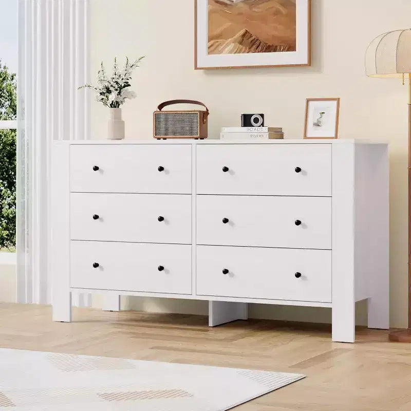 Comò doppio Acekool a 6 cassetti, organizzatore moderno in legno per camera da letto e cameretta