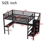 Okak Metal High Loft Bunk Bed with L-shaped Desk & USB Heavy Duty Bedframe with Wardrobe & Adjustable Shelf LED for Adults Teens Kids