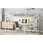 Okak Metal High Loft Bunk Bed with L-shaped Desk & USB Heavy Duty Bedframe with Wardrobe & Adjustable Shelf LED for Adults Teens Kids