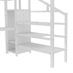 Okak Metal High Loft Bunk Bed with L-shaped Desk & USB Heavy Duty Bedframe with Wardrobe & Adjustable Shelf LED for Adults Teens Kids