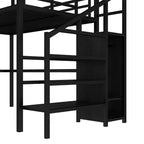 Okak Metal High Loft Bunk Bed with L-shaped Desk & USB Heavy Duty Bedframe with Wardrobe & Adjustable Shelf LED for Adults Teens Kids