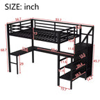Okak Metal High Loft Bunk Bed with L-shaped Desk & USB Heavy Duty Bedframe with Wardrobe & Adjustable Shelf LED for Adults Teens Kids