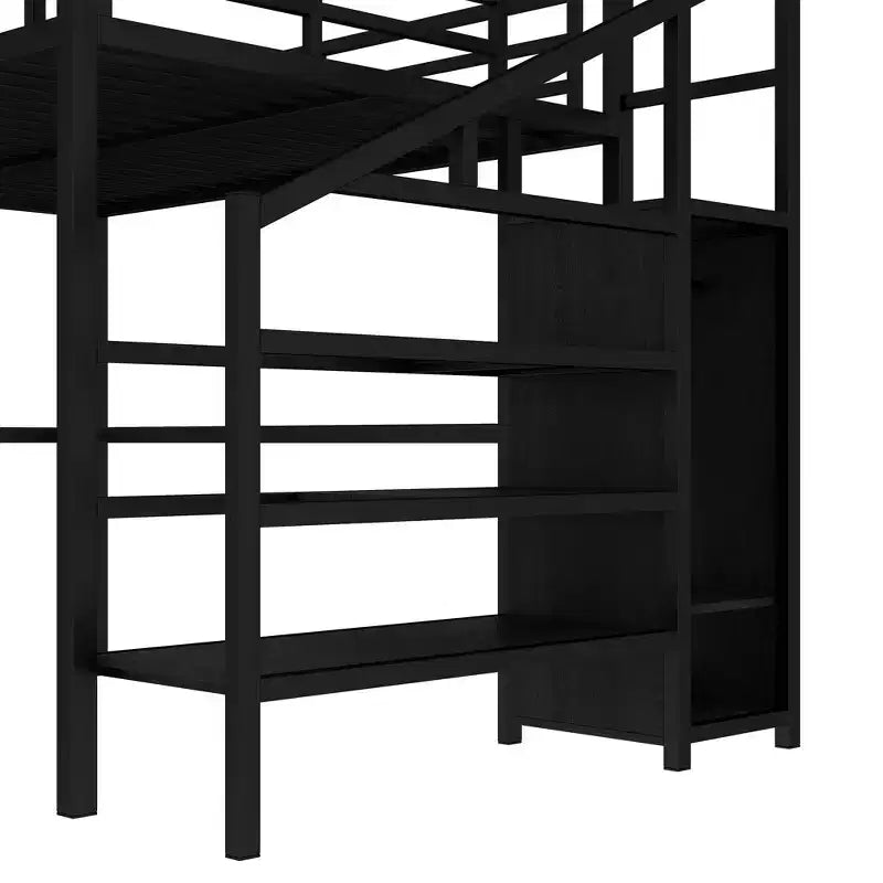 Okak Metal High Loft Bunk Bed with L-shaped Desk & USB Heavy Duty Bedframe with Wardrobe & Adjustable Shelf LED for Adults Teens Kids