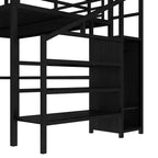 Okak Metal High Loft Bunk Bed with L-shaped Desk & USB Heavy Duty Bedframe with Wardrobe & Adjustable Shelf LED for Adults Teens Kids