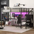 Okak Metal High Loft Bunk Bed with L-shaped Desk & USB Heavy Duty Bedframe with Wardrobe & Adjustable Shelf LED for Adults Teens Kids