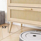 Cassettiera moderna Okak in rattan per camera da letto con 6 ampi cassetti e maniglie in legno, comò organizer per armadio contenitore per soggiorno, corridoio, ingresso
