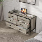 Cassettiera moderna Okak in rattan per camera da letto con 6 ampi cassetti e maniglie in legno, comò organizer per armadio contenitore per soggiorno, corridoio, ingresso