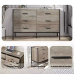 Cassettiera moderna Okak in rattan per camera da letto con 6 ampi cassetti e maniglie in legno, comò organizer per armadio contenitore per soggiorno, corridoio, ingresso