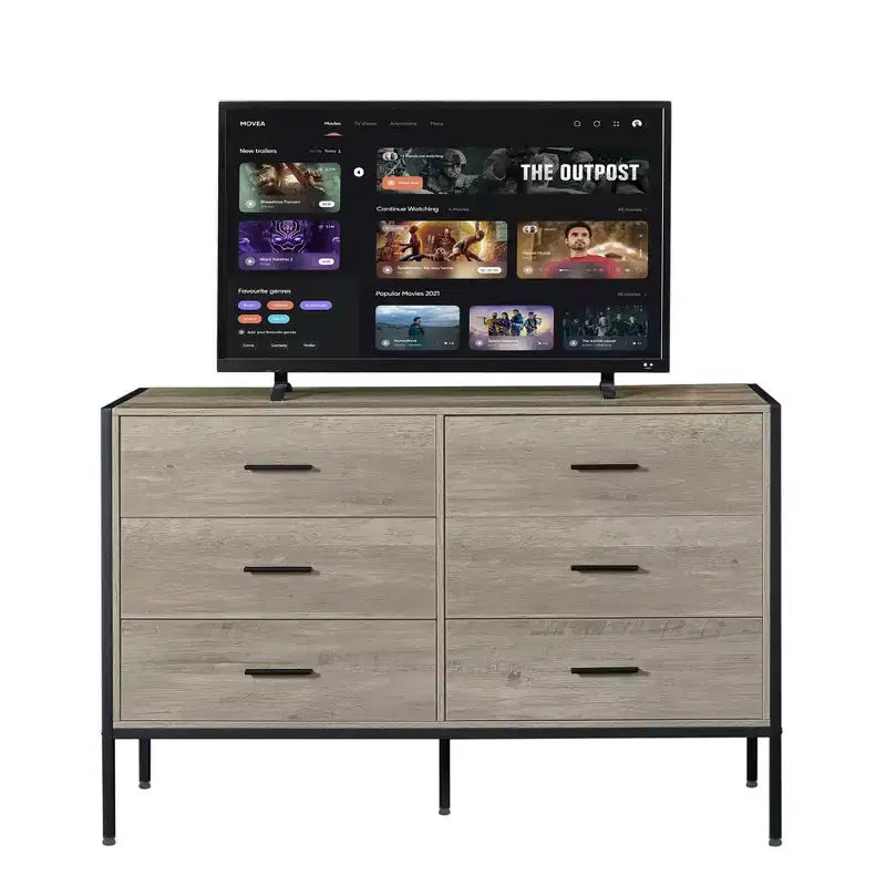 Cassettiera moderna Okak in rattan per camera da letto con 6 ampi cassetti e maniglie in legno, comò organizer per armadio contenitore per soggiorno, corridoio, ingresso
