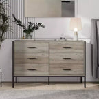 Cassettiera moderna Okak in rattan per camera da letto con 6 ampi cassetti e maniglie in legno, comò organizer per armadio contenitore per soggiorno, corridoio, ingresso