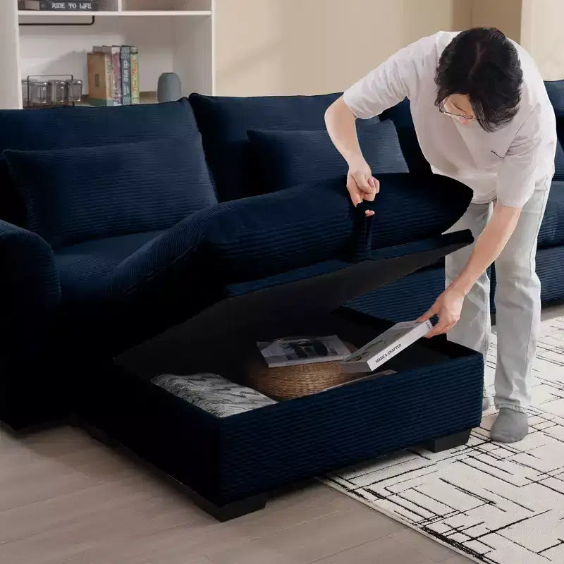 Okak Elegante panca contenitore quadrata in velluto a coste con vano nascosto Poggiapiedi imbottito da abbinare al divano per soggiorno camera da letto