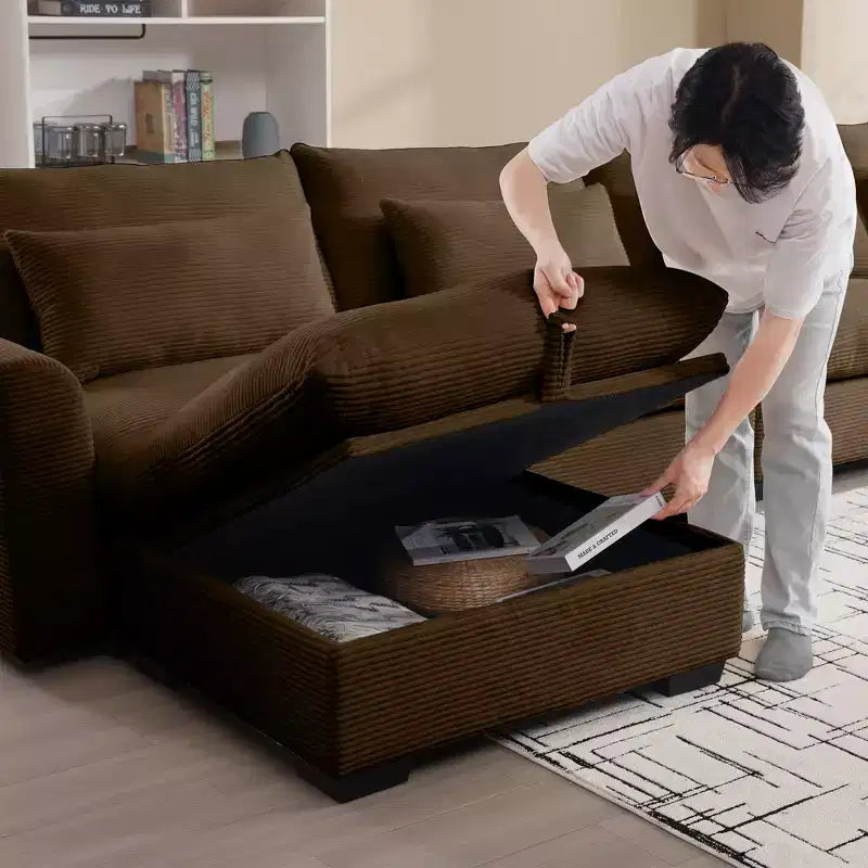 Okak Elegante panca contenitore quadrata in velluto a coste con vano nascosto Poggiapiedi imbottito da abbinare al divano per soggiorno camera da letto