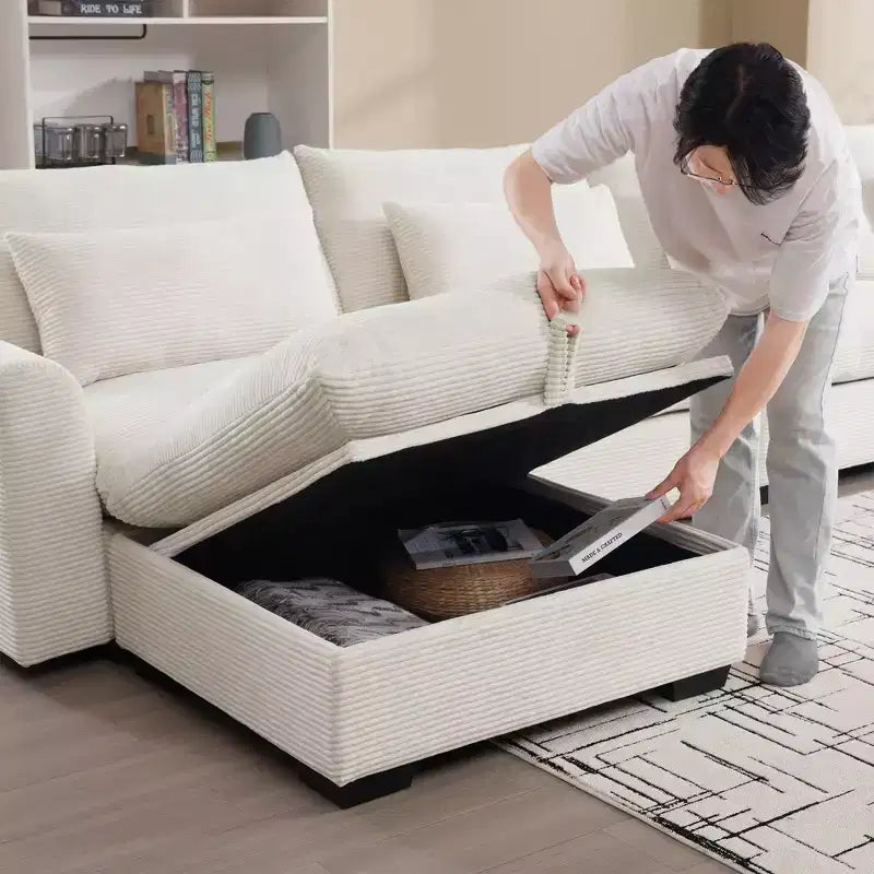 Okak Elegante panca contenitore quadrata in velluto a coste con vano nascosto Poggiapiedi imbottito da abbinare al divano per soggiorno camera da letto