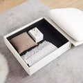 Okak Stylish Square Corduroy Storage Ottoman Bench with Hidden Storage Upholstered Foot Rest to Combine with Sofa for Living Room Bedroom