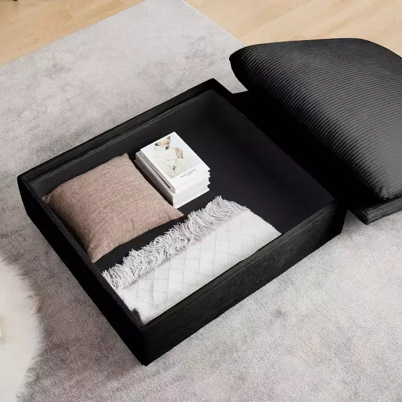 Okak Elegante panca contenitore quadrata in velluto a coste con vano nascosto Poggiapiedi imbottito da abbinare al divano per soggiorno camera da letto