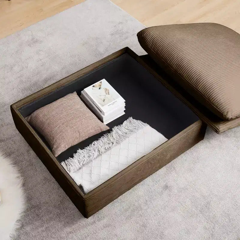 Okak Elegante panca contenitore quadrata in velluto a coste con vano nascosto Poggiapiedi imbottito da abbinare al divano per soggiorno camera da letto