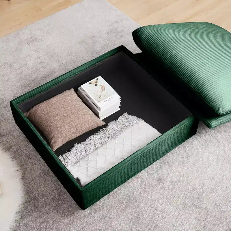 Okak Elegante panca contenitore quadrata in velluto a coste con vano nascosto Poggiapiedi imbottito da abbinare al divano per soggiorno camera da letto