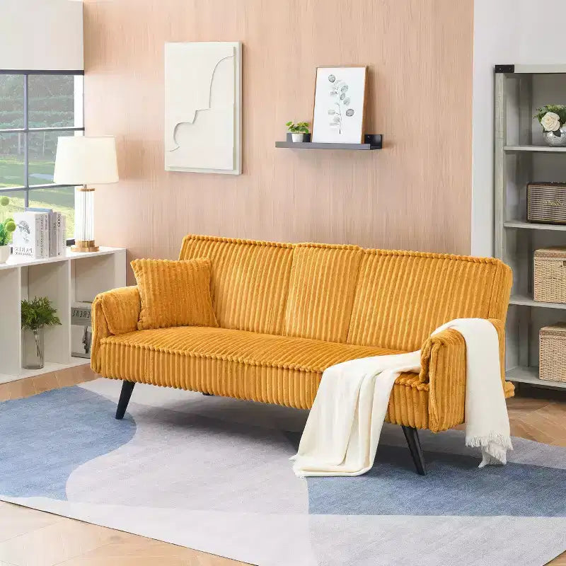 Okak Divani Minimalisti per Soggiorno Divano Letto Convertibile a Due Posti in Velluto a Coste Lineare con Schienale Regolabile e Portabicchieri