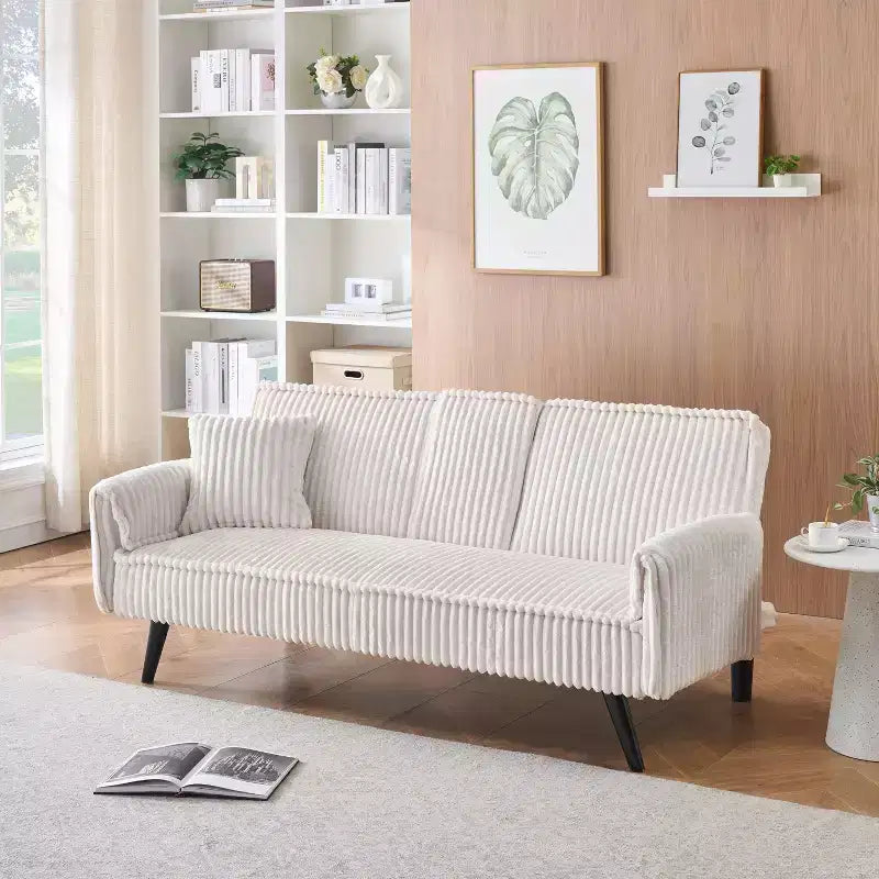 Okak Divani Minimalisti per Soggiorno Divano Letto Convertibile a Due Posti in Velluto a Coste Lineare con Schienale Regolabile e Portabicchieri