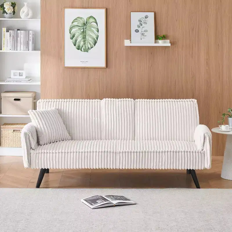 Okak Divani Minimalisti per Soggiorno Divano Letto Convertibile a Due Posti in Velluto a Coste Lineare con Schienale Regolabile e Portabicchieri