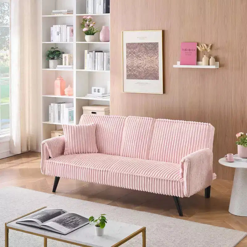 Okak Divani Minimalisti per Soggiorno Divano Letto Convertibile a Due Posti in Velluto a Coste Lineare con Schienale Regolabile e Portabicchieri