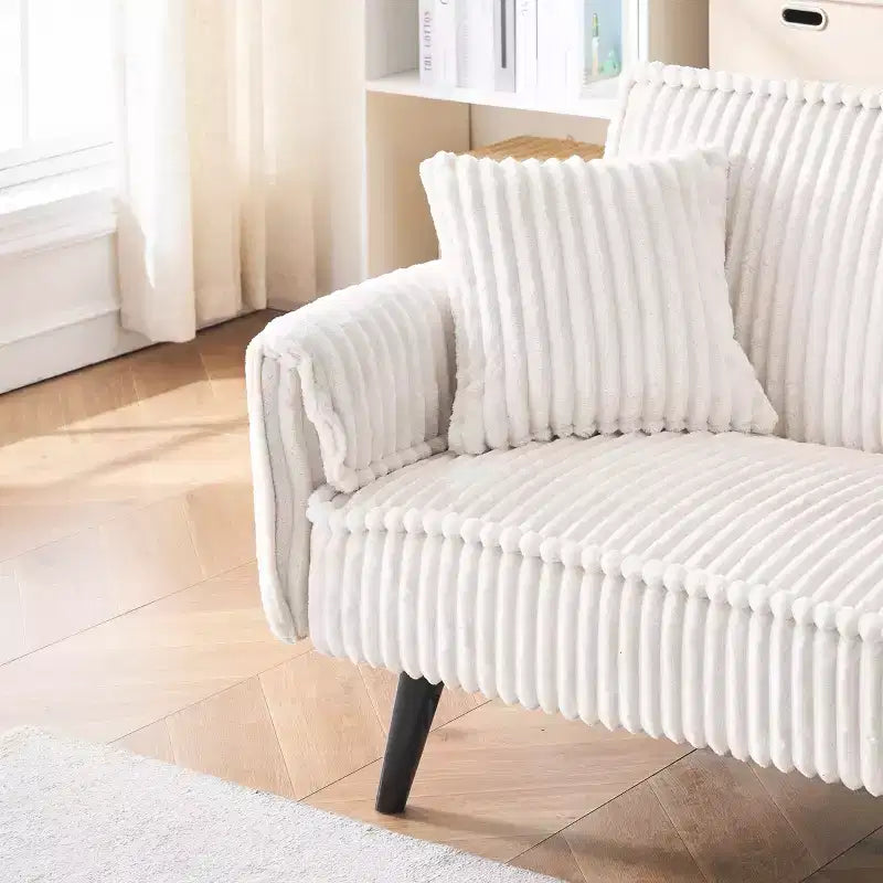 Okak Divani Minimalisti per Soggiorno Divano Letto Convertibile a Due Posti in Velluto a Coste Lineare con Schienale Regolabile e Portabicchieri