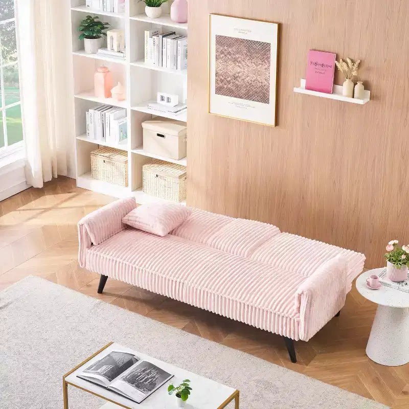 Okak Divani Minimalisti per Soggiorno Divano Letto Convertibile a Due Posti in Velluto a Coste Lineare con Schienale Regolabile e Portabicchieri