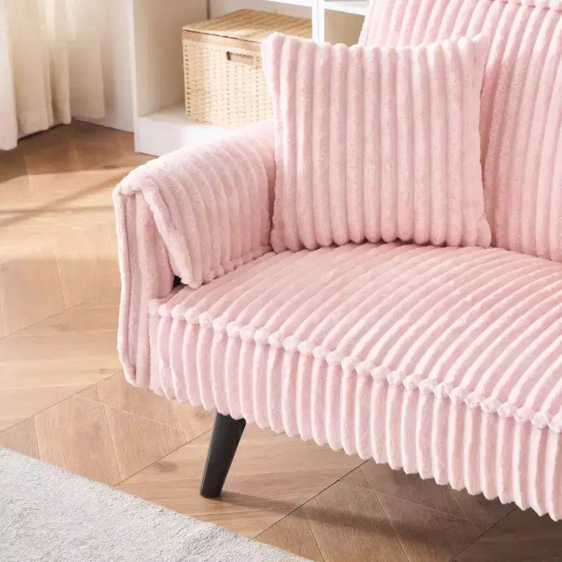 Okak Divani Minimalisti per Soggiorno Divano Letto Convertibile a Due Posti in Velluto a Coste Lineare con Schienale Regolabile e Portabicchieri