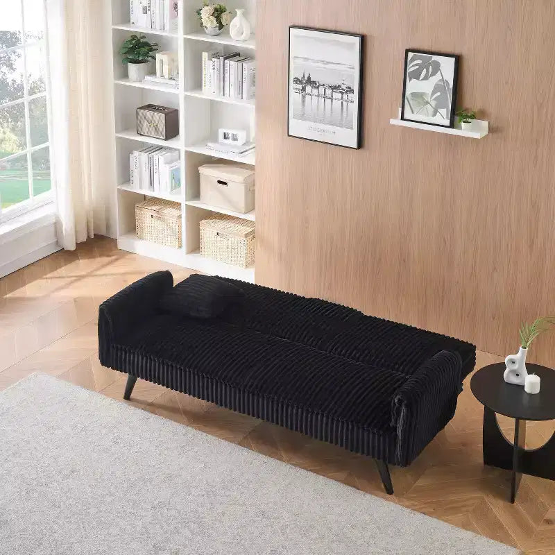 Okak Divani Minimalisti per Soggiorno Divano Letto Convertibile a Due Posti in Velluto a Coste Lineare con Schienale Regolabile e Portabicchieri