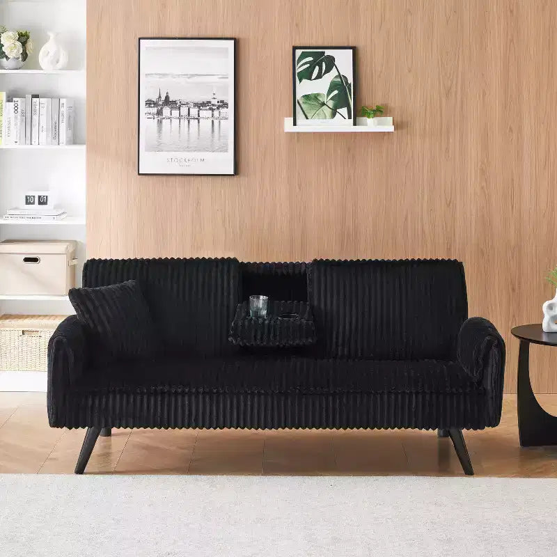 Okak Divani Minimalisti per Soggiorno Divano Letto Convertibile a Due Posti in Velluto a Coste Lineare con Schienale Regolabile e Portabicchieri