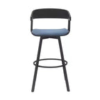 HomeRoots 31 Blue and Black Fabric with Metal Swivel Bar Height Bar Chair