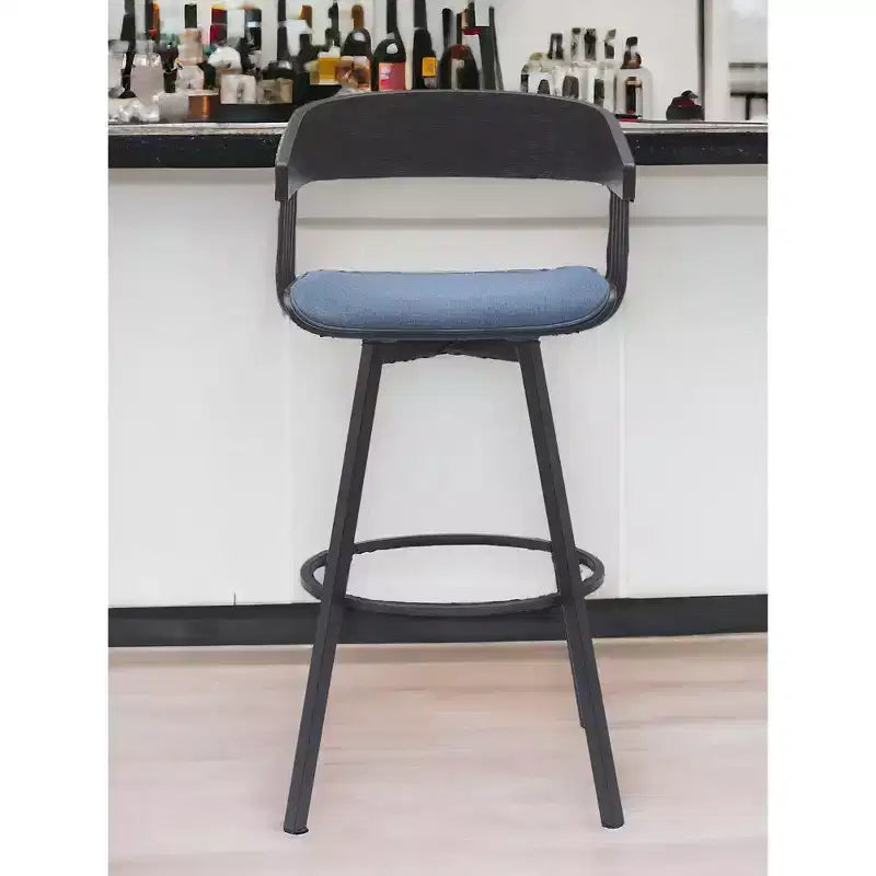 HomeRoots Sgabello da Bar Girevole Alto 31 Pollici in Tessuto Blu e Nero con Base in Metallo