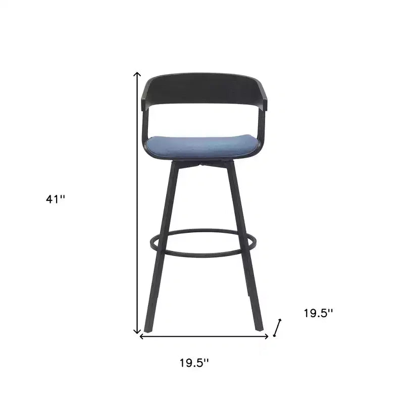 HomeRoots Sgabello da Bar Girevole Alto 31 Pollici in Tessuto Blu e Nero con Base in Metallo