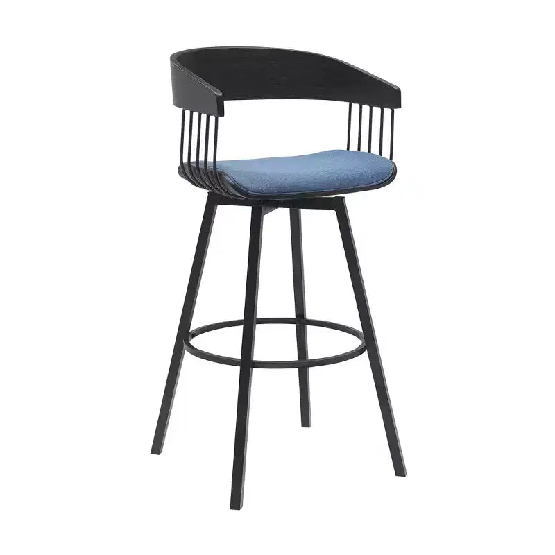 HomeRoots Sgabello da Bar Girevole Alto 31 Pollici in Tessuto Blu e Nero con Base in Metallo