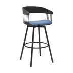 HomeRoots Sgabello da Bar Girevole Alto 31 Pollici in Tessuto Blu e Nero con Base in Metallo