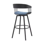HomeRoots Sgabello da Bar Girevole Alto 31 Pollici in Tessuto Blu e Nero con Base in Metallo