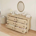 Cassettiera Garvee Natural a 6 cassetti, Organizer cassettiera Boho largo 120 cm con gambe curve e ampio spazio di archiviazione per soggiorno, camera da letto, ingresso, cameretta