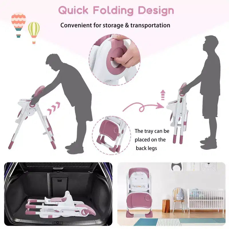 Seggiolone per neonati, seggioloni multifunzionali con altezza e reclinazione regolabili, seggiolone pieghevole per neonati e bambini piccoli, seggiolone