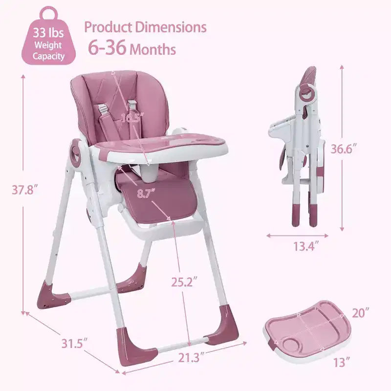 Seggiolone per neonati, seggioloni multifunzionali con altezza e reclinazione regolabili, seggiolone pieghevole per neonati e bambini piccoli, seggiolone